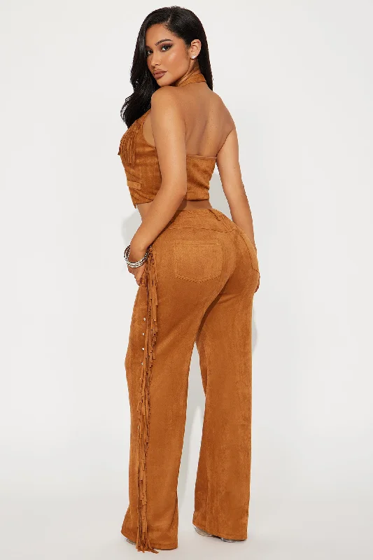 Mavie Faux Suede Fringe Pant Set - Camel