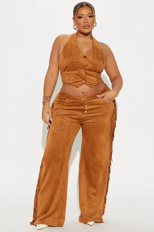 Mavie Faux Suede Fringe Pant Set - Camel