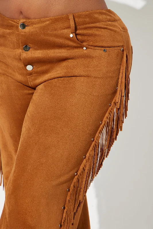 Mavie Faux Suede Fringe Pant Set - Camel