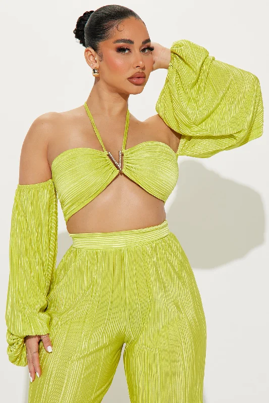 Meghan Plisse Pant Set - Lime