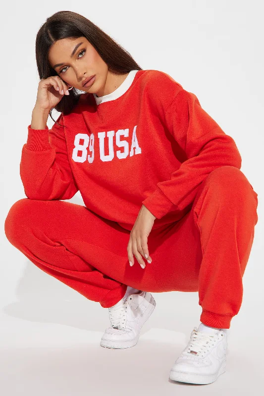 USA Babe Fleece Pant Set - Red