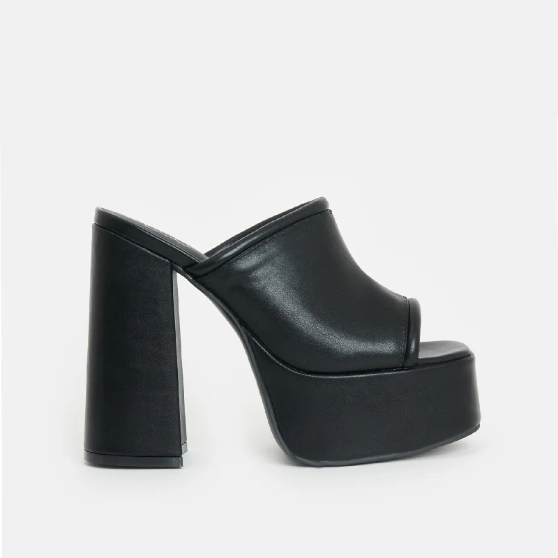 Balsa Black Heeled Mules