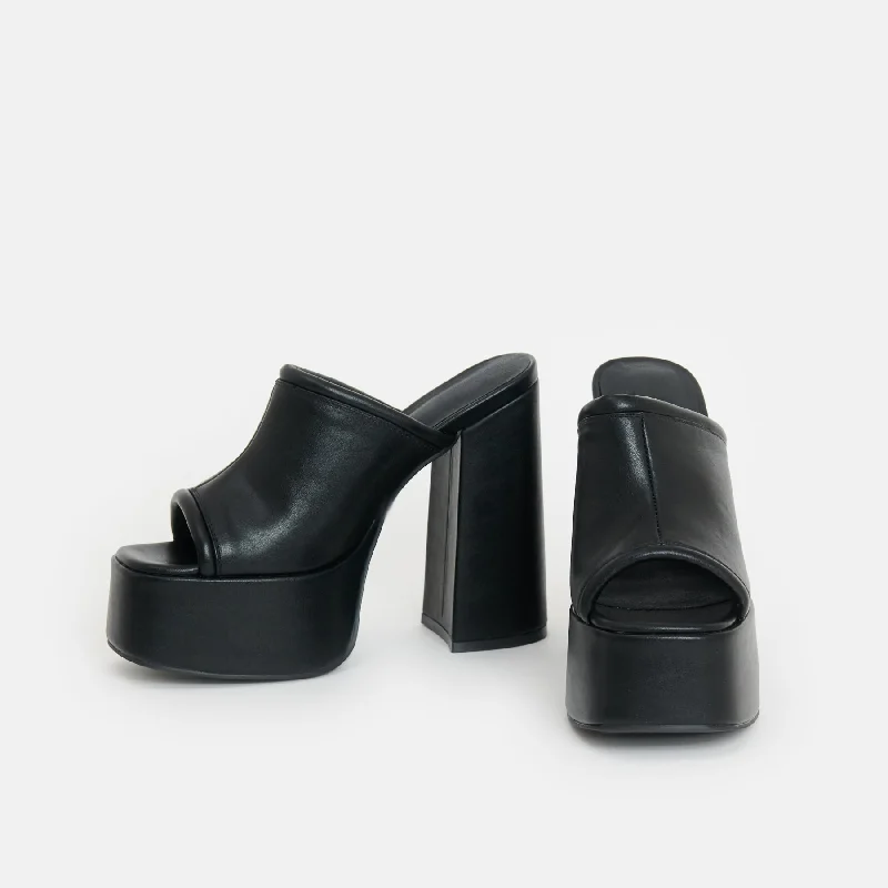 Balsa Black Heeled Mules