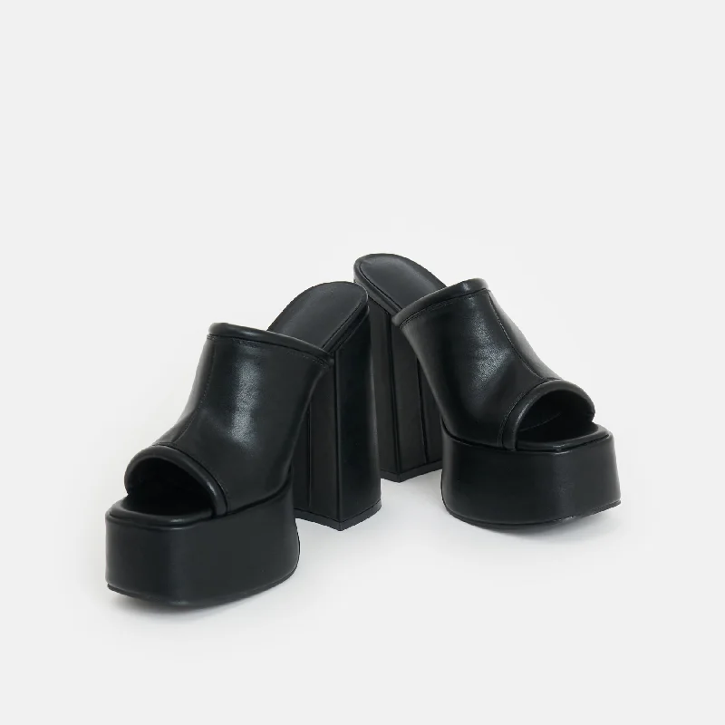 Balsa Black Heeled Mules