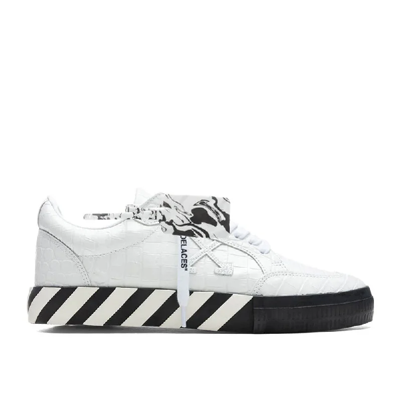 Off-White Men's Low Vulcanized Crocodile Embellished Leather Sneakers White