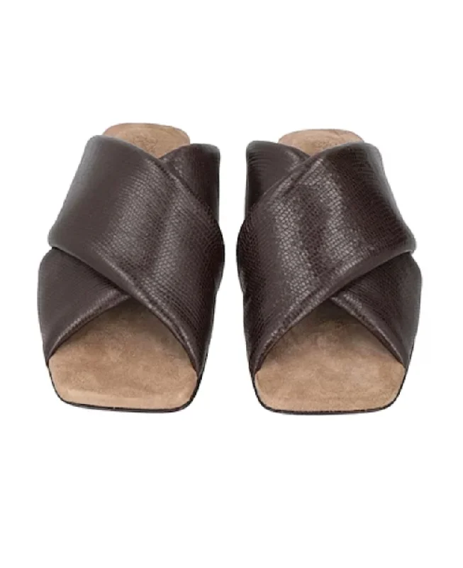 Brunello Cucinelli Dark Brown Leather Women's Slipper Sandals