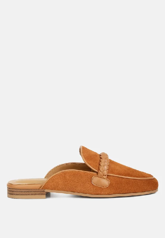 Lavinia Suede Leather Braided Detail Mules